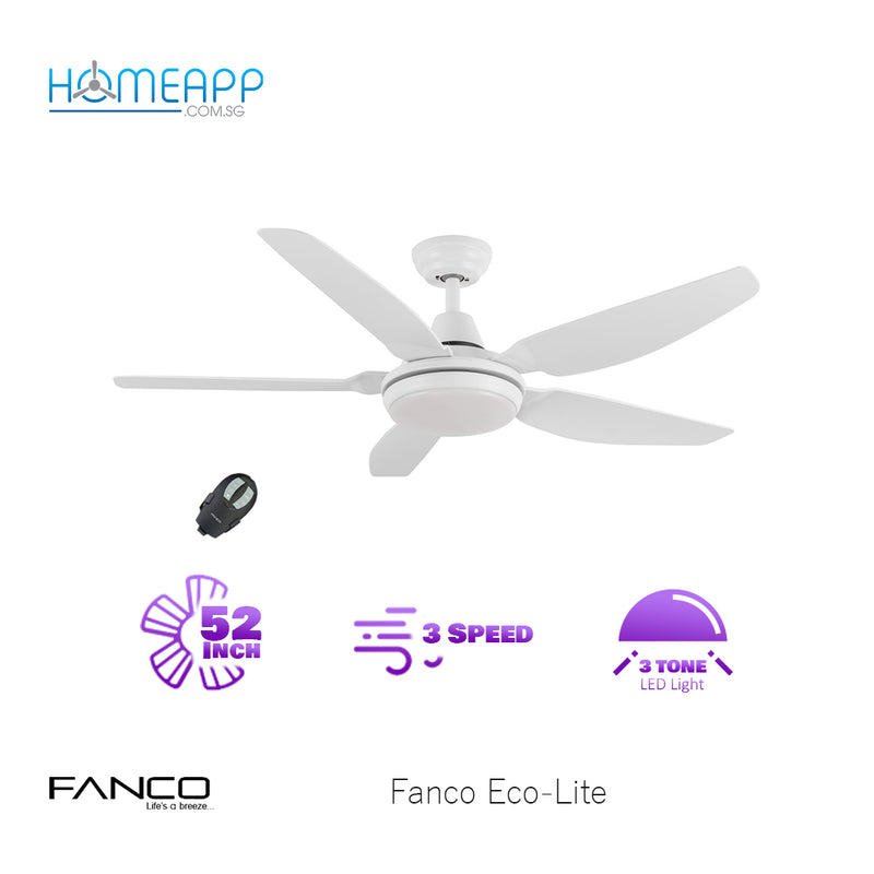 [IMPROVED DESIGN] Fanco Eco-Lite Ceiling Fan with 3 Tone LED Light and Remote