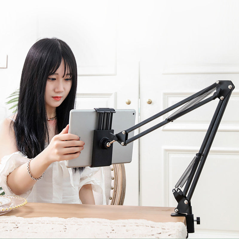 Phone / Tablet Holder Clamp with flexible rotatable long arm and 360° swivel ball head for Desk