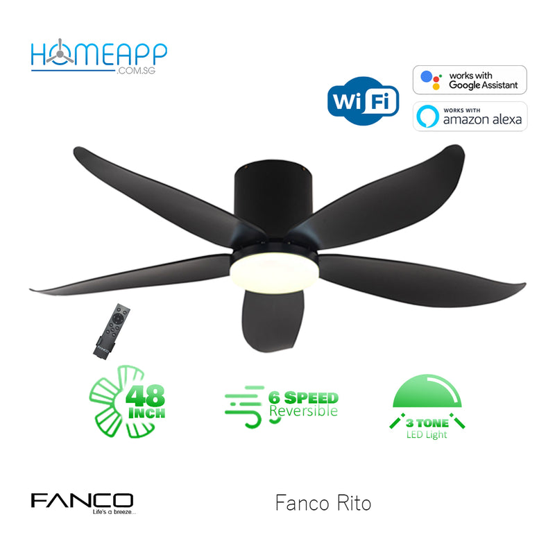 Fanco Rito 3 or 5 Blades SMART WIFI Ceiling Fan works with Google Assistant or Amazon Alexa