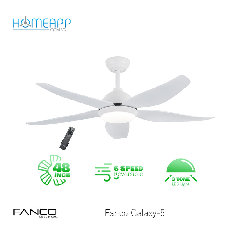 [NEW MODEL] Fanco Galaxy-5 DC Motor Ceiling Fan with 3 tone LED Light, 6 speed reversible and Remote